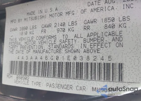 2001 Mitsubishi Galant Es from USA, damaged, VIN 4A3AA46G01E038245